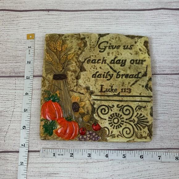 Daily Bread Scripture Wall Hanging Square Plaque Harvest Pumpkin Wheat Decor - Picture 7 of 8